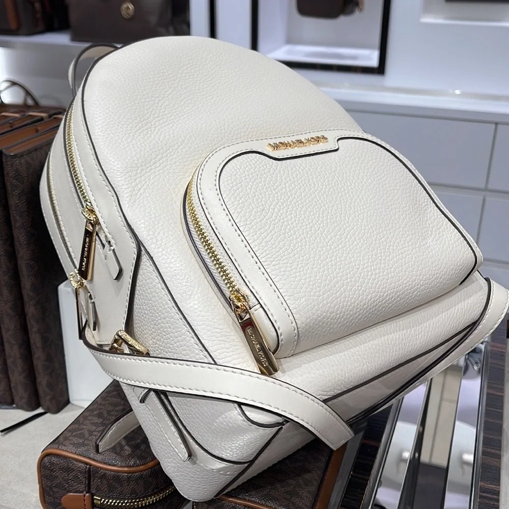 Michael Kors Jaycee Medium Pebbled Leather Backpack Light Cream